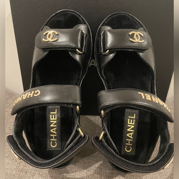 Chanel Platform Quilted Dad Sandals - Black Leather, Gold CC hardware - Picture 3 of 15